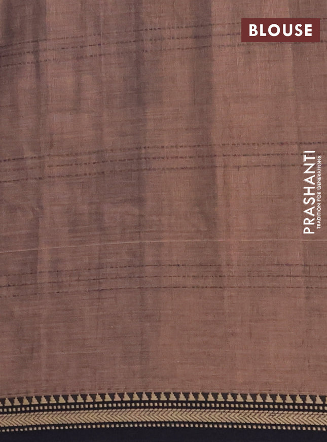 Narayanpet cotton saree brown shade and black with allover thread weaves and simple border