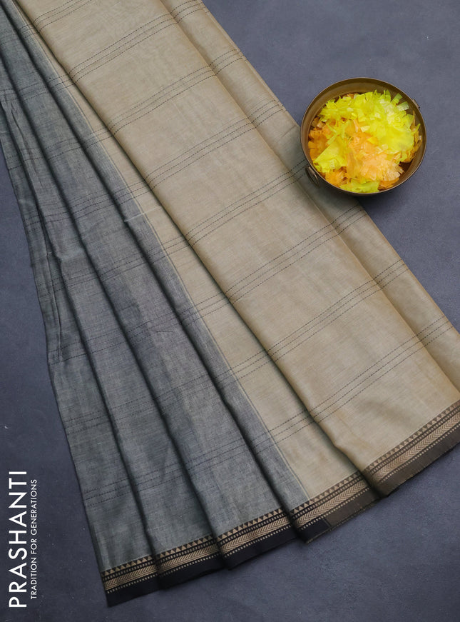Narayanpet cotton saree grey and black with allover thread weaves and simple border