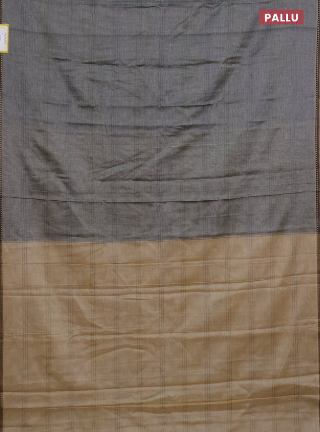 Narayanpet cotton saree grey and black with allover thread weaves and simple border