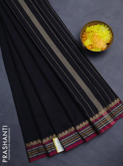 Narayanpet cotton saree black and magenta pink with plain body and thread woven border