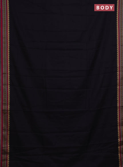 Narayanpet cotton saree black and magenta pink with plain body and thread woven border
