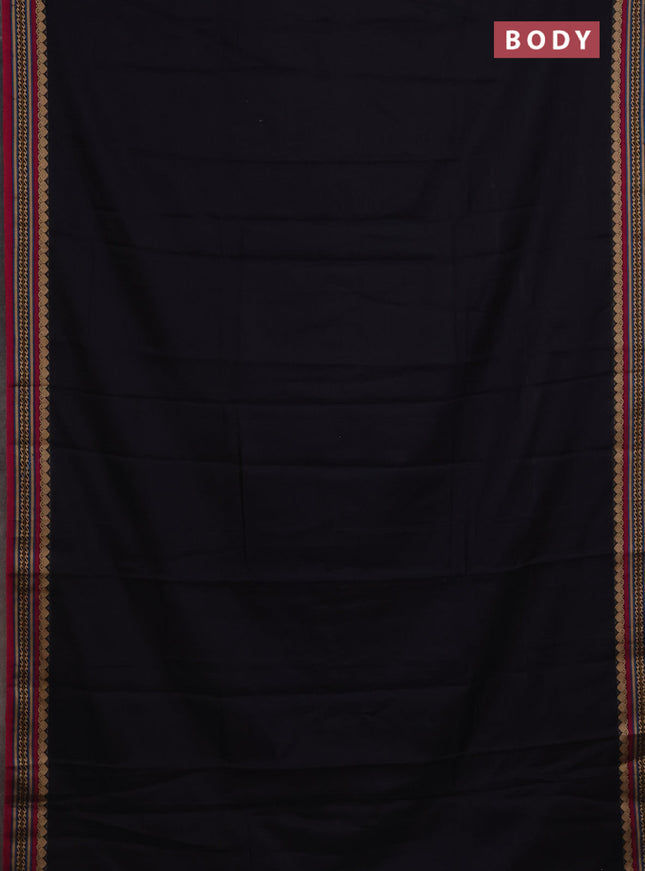 Narayanpet cotton saree black and magenta pink with plain body and thread woven border