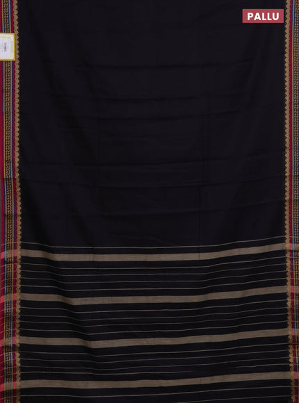 Narayanpet cotton saree black and magenta pink with plain body and thread woven border