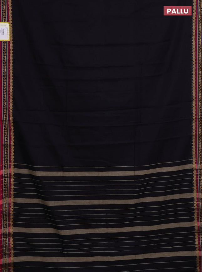 Narayanpet cotton saree black and magenta pink with plain body and thread woven border