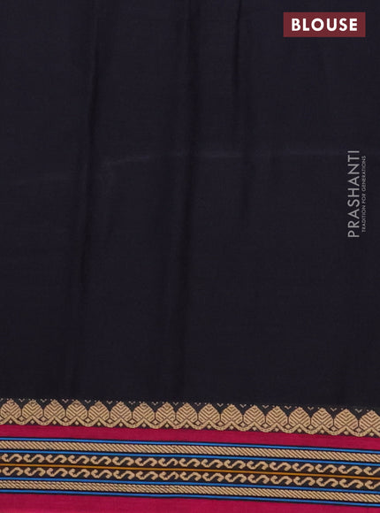 Narayanpet cotton saree black and magenta pink with plain body and thread woven border