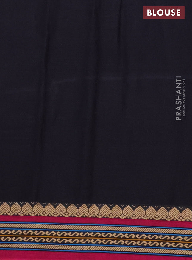 Narayanpet cotton saree black and magenta pink with plain body and thread woven border