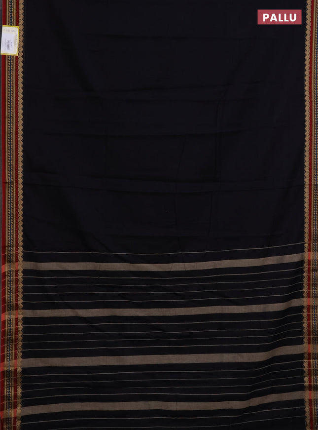 Narayanpet cotton saree black and maroon with plain body and thread woven border