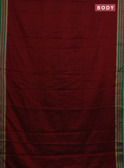 Narayanpet cotton saree maroon and green with plain body and thread woven border