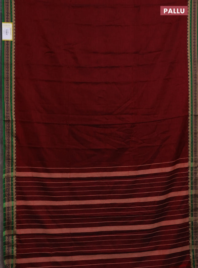 Narayanpet cotton saree maroon and green with plain body and thread woven border