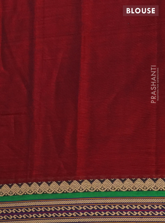 Narayanpet cotton saree maroon and green with plain body and thread woven border