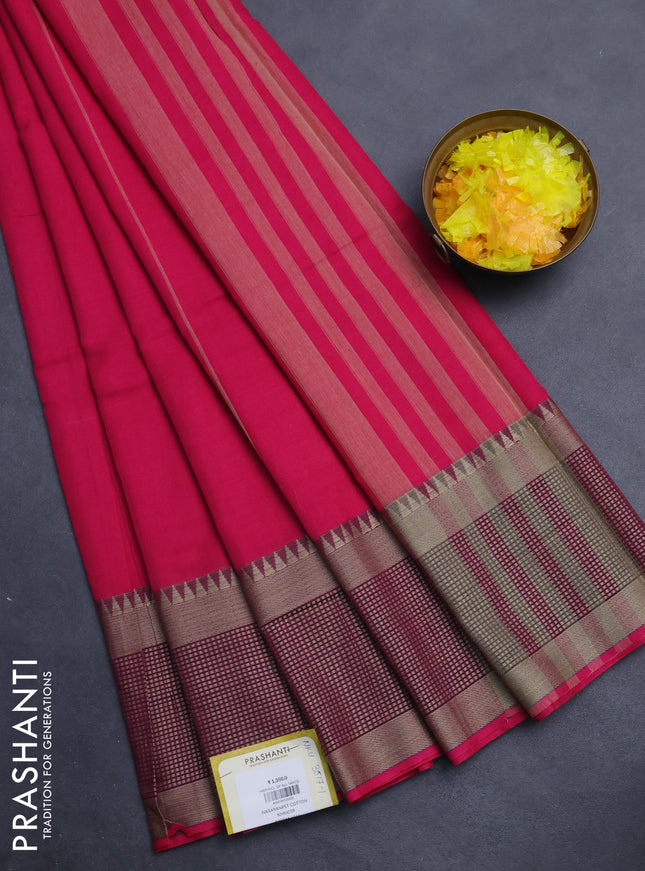 Narayanpet cotton saree pink with plain body and thread woven border