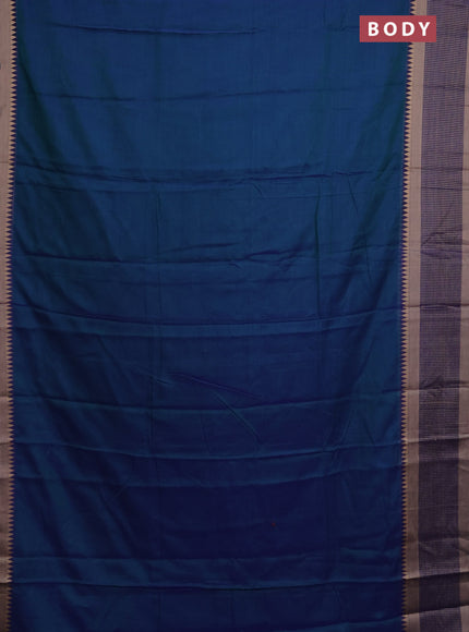 Narayanpet cotton saree dual shade of bluish green and blue with plain body and thread woven border