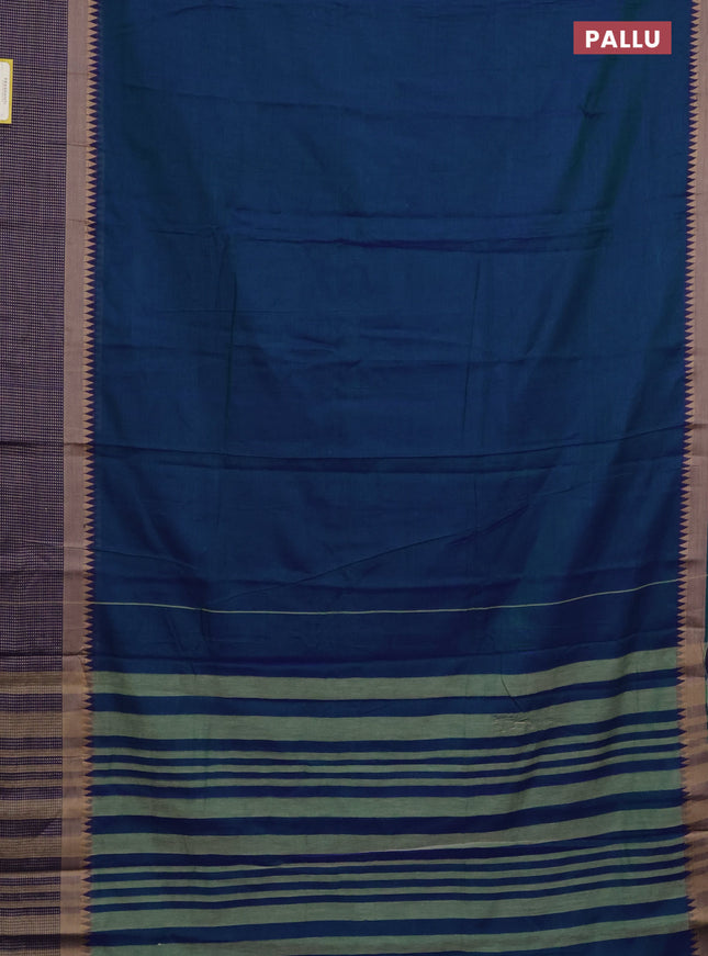 Narayanpet cotton saree dual shade of bluish green and blue with plain body and thread woven border