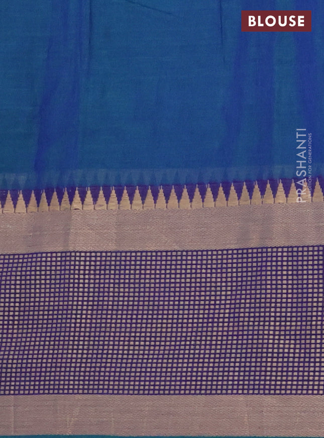 Narayanpet cotton saree dual shade of bluish green and blue with plain body and thread woven border
