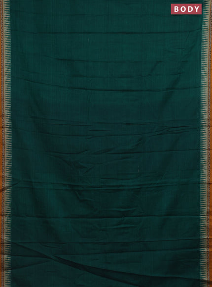 Narayanpet cotton saree green and mustard yellow with plain body and temple design border