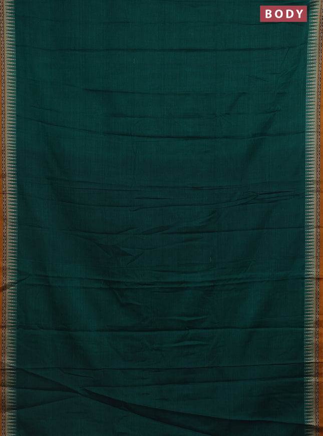 Narayanpet cotton saree green and mustard yellow with plain body and temple design border