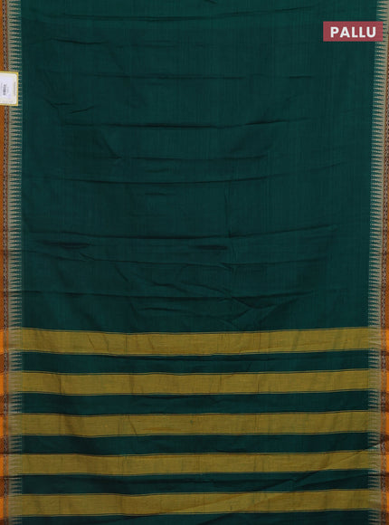 Narayanpet cotton saree green and mustard yellow with plain body and temple design border