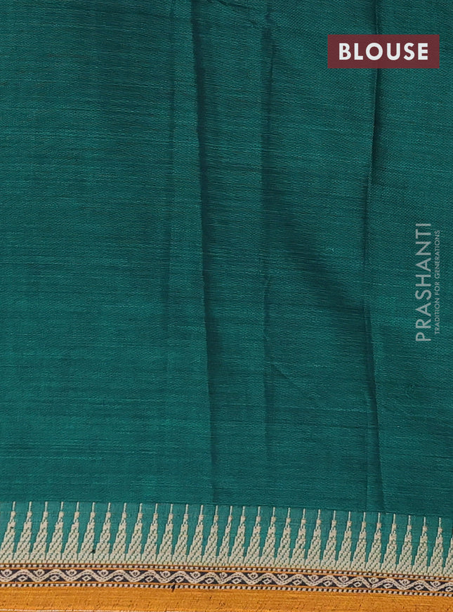 Narayanpet cotton saree green and mustard yellow with plain body and temple design border