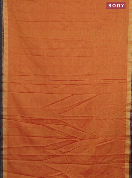 Narayanpet cotton saree mustard yellow and dual shade of green with plain body and temple design border