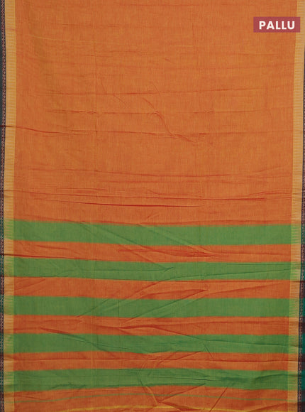 Narayanpet cotton saree mustard yellow and dual shade of green with plain body and temple design border