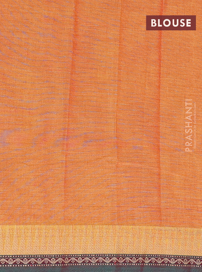 Narayanpet cotton saree mustard yellow and dual shade of green with plain body and temple design border