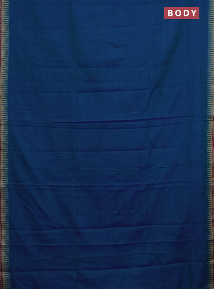 Narayanpet cotton saree dual shade of bluish green and maroon with plain body and temple design border