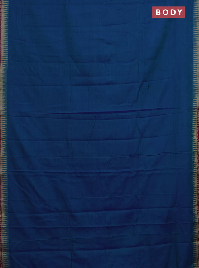 Narayanpet cotton saree dual shade of bluish green and maroon with plain body and temple design border