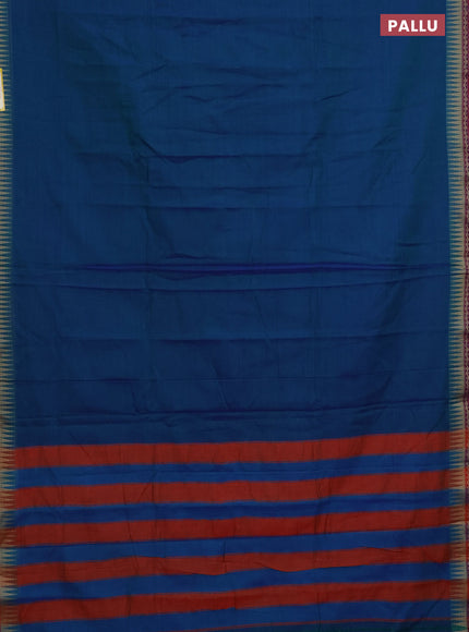 Narayanpet cotton saree dual shade of bluish green and maroon with plain body and temple design border