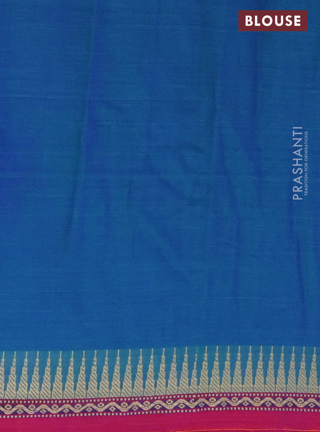 Narayanpet cotton saree dual shade of bluish green and maroon with plain body and temple design border