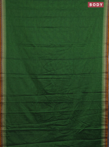 Narayanpet cotton saree green and mustard yellow with plain body and temple design border