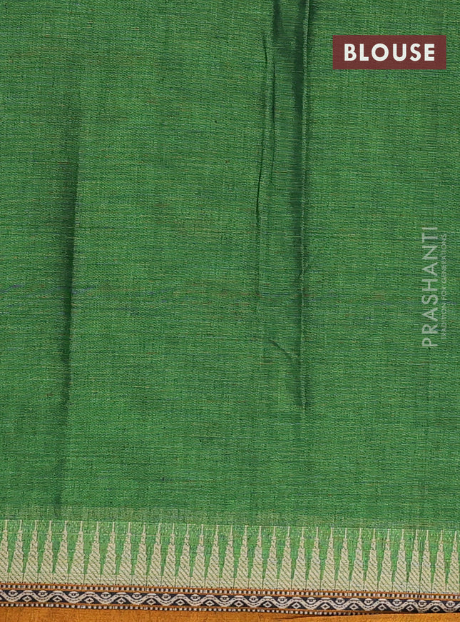 Narayanpet cotton saree green and mustard yellow with plain body and temple design border