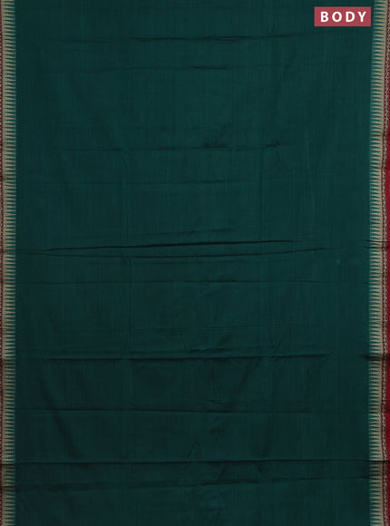 Narayanpet cotton saree green and maroon with plain body and temple design border