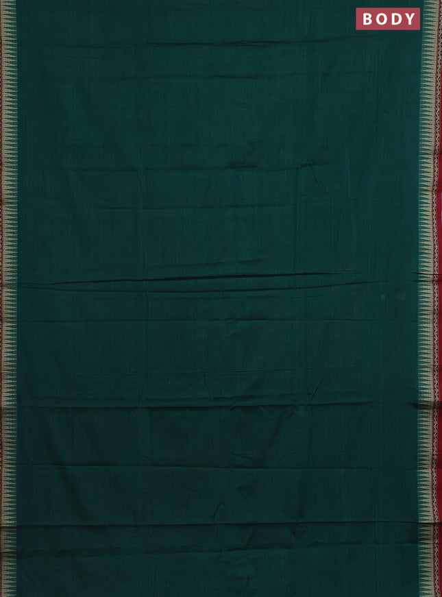 Narayanpet cotton saree green and maroon with plain body and temple design border