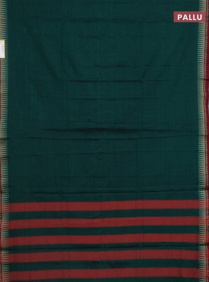 Narayanpet cotton saree green and maroon with plain body and temple design border