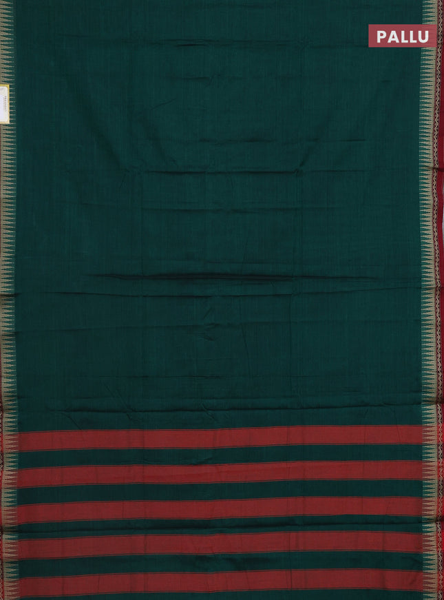 Narayanpet cotton saree green and maroon with plain body and temple design border