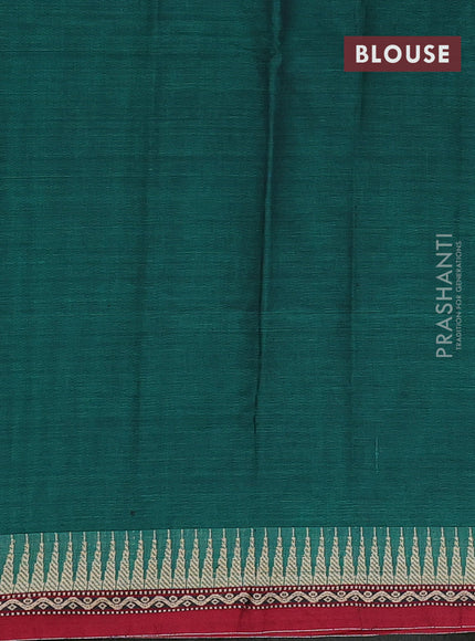 Narayanpet cotton saree green and maroon with plain body and temple design border