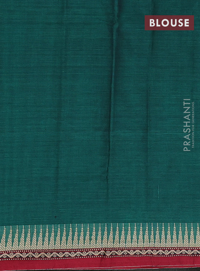 Narayanpet cotton saree green and maroon with plain body and temple design border