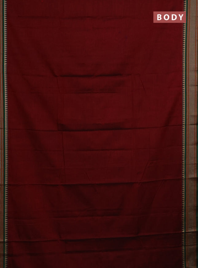 Narayanpet cotton saree maroon and green with plain body and thread woven border