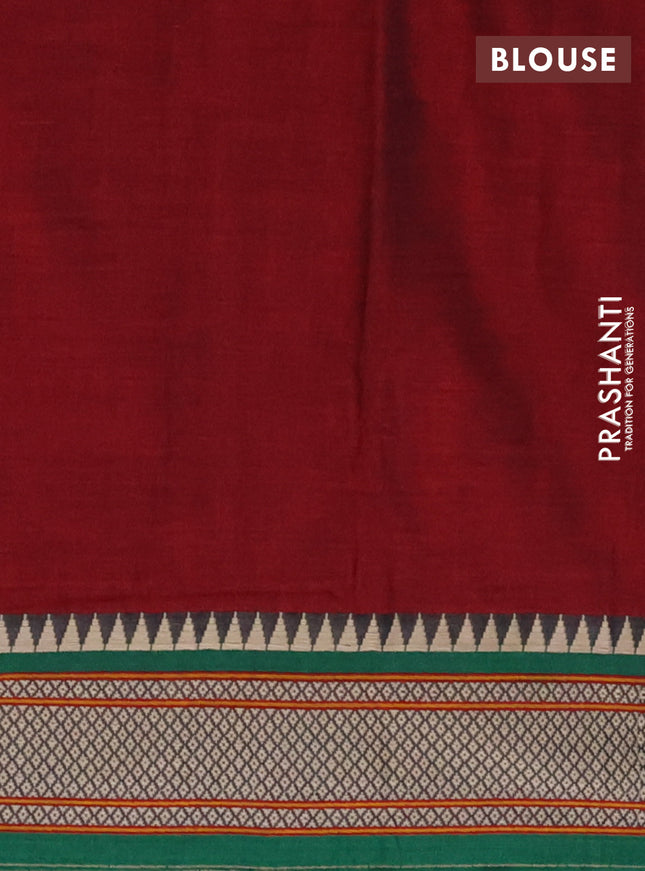 Narayanpet cotton saree maroon and green with plain body and thread woven border
