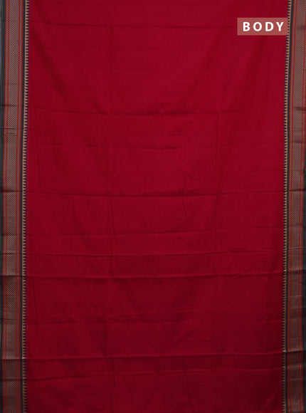 Narayanpet cotton saree magenta pink and dual shade of green with plain body and thread woven border