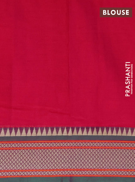 Narayanpet cotton saree magenta pink and dual shade of green with plain body and thread woven border