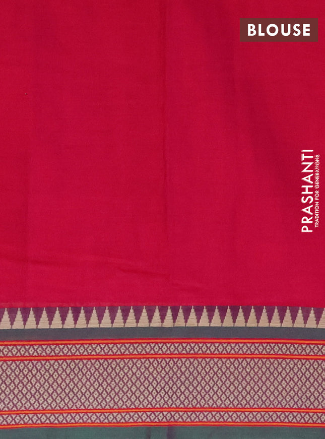 Narayanpet cotton saree magenta pink and dual shade of green with plain body and thread woven border