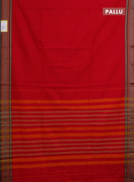 Narayanpet cotton saree pink and dual shade of green with plain body and thread woven border