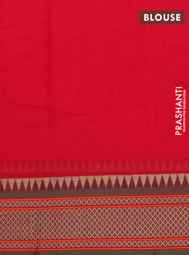 Narayanpet cotton saree pink and dual shade of green with plain body and thread woven border