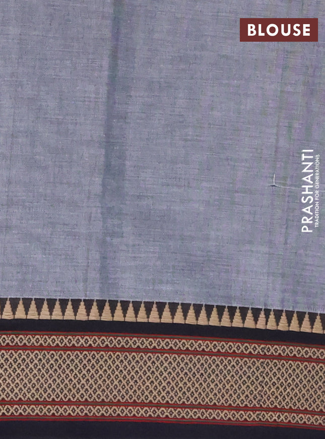 Narayanpet cotton saree grey and black with plain body and thread woven border