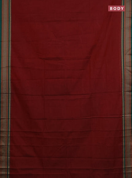 Narayanpet cotton saree maroon and green with plain body and thread woven border