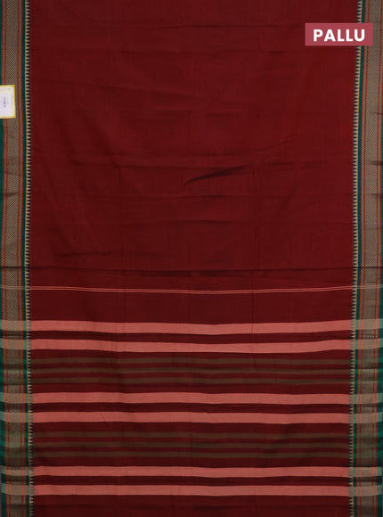 Narayanpet cotton saree maroon and green with plain body and thread woven border