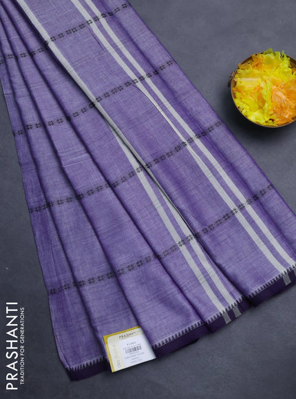 Narayanpet cotton saree pastel lavender and navy blue with allover thread weaves and simple border