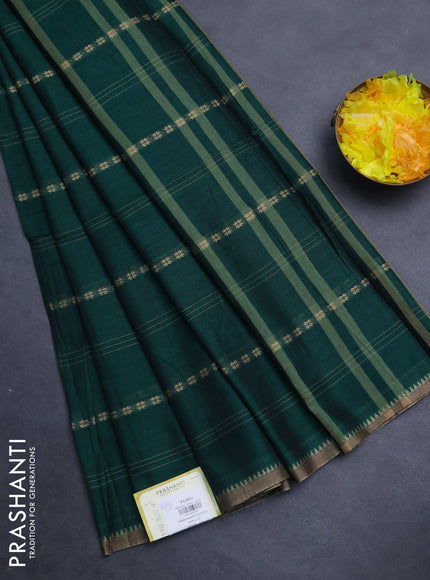 Narayanpet cotton saree green and beige with allover thread weaves and simple border