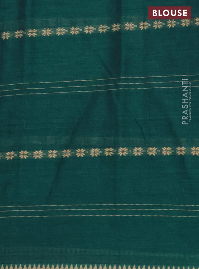 Narayanpet cotton saree green and beige with allover thread weaves and simple border